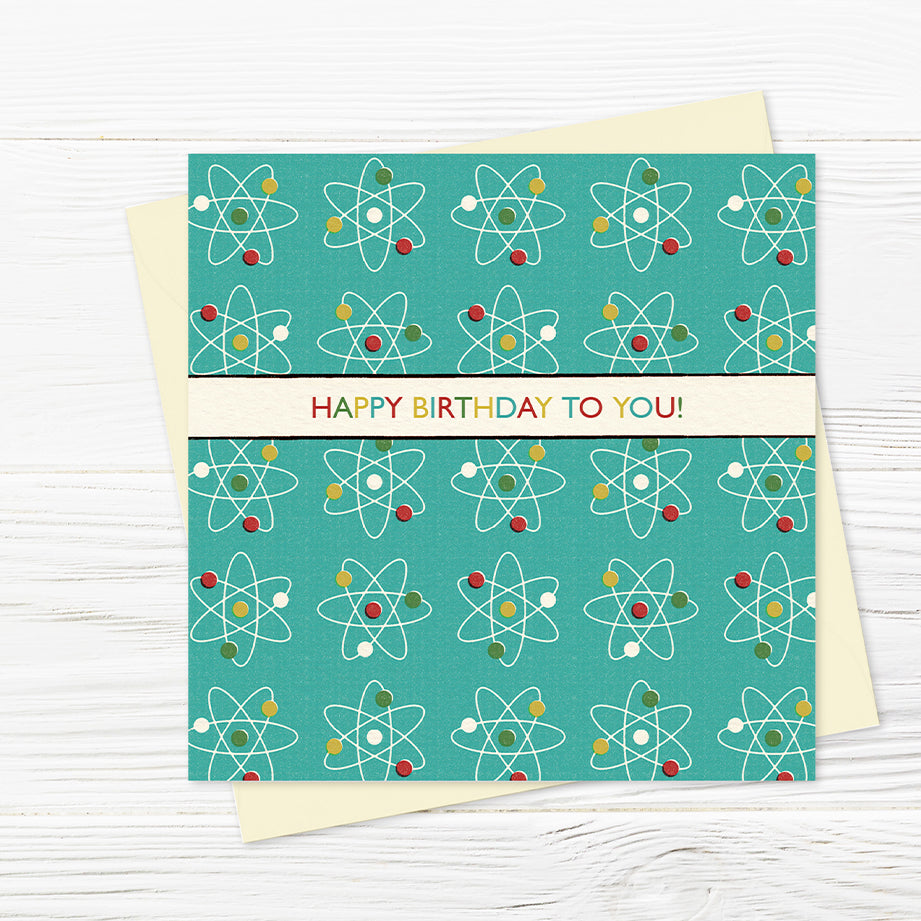 Festival Hall Turquoise Atoms Birthday Card