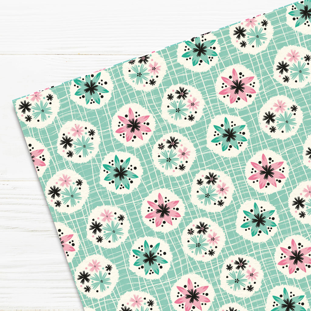 Midmod Floral Gift Wrap: Betty, Mint