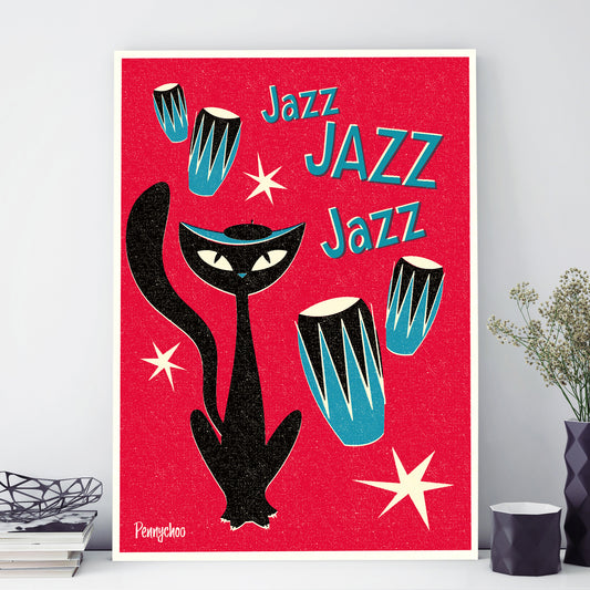Jazz Cats A3 Print: Bongoes
