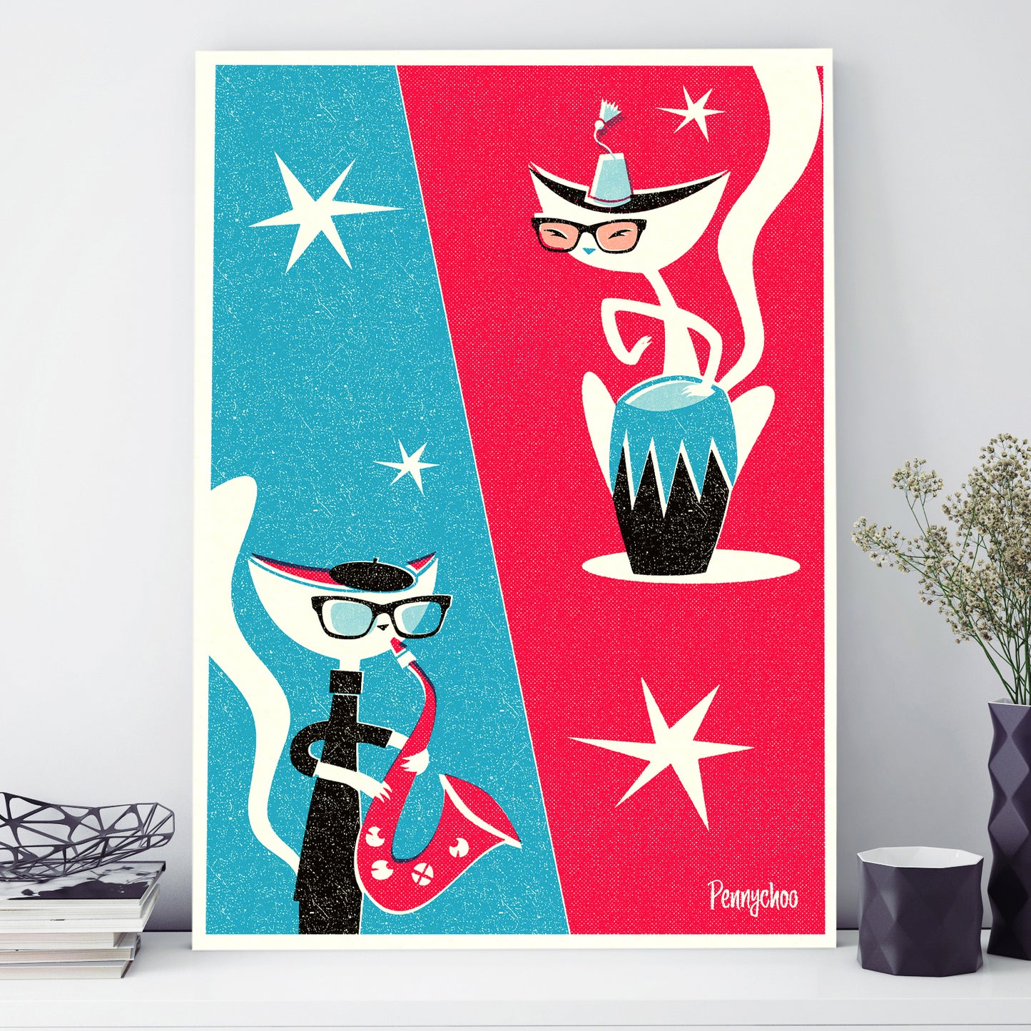 Jazz Cats A3 Print: Duet