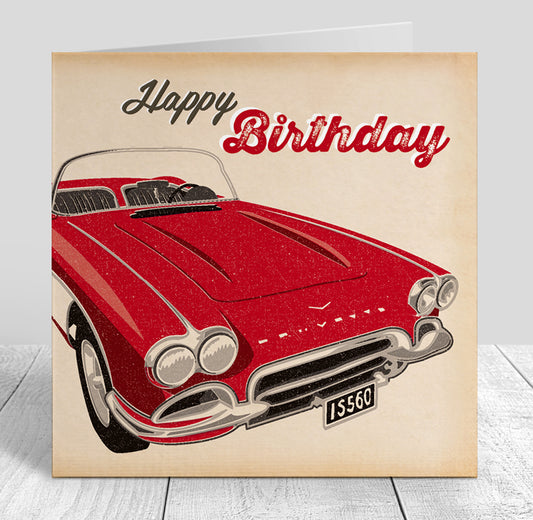 Autojumble Red Corvette Birthday Card