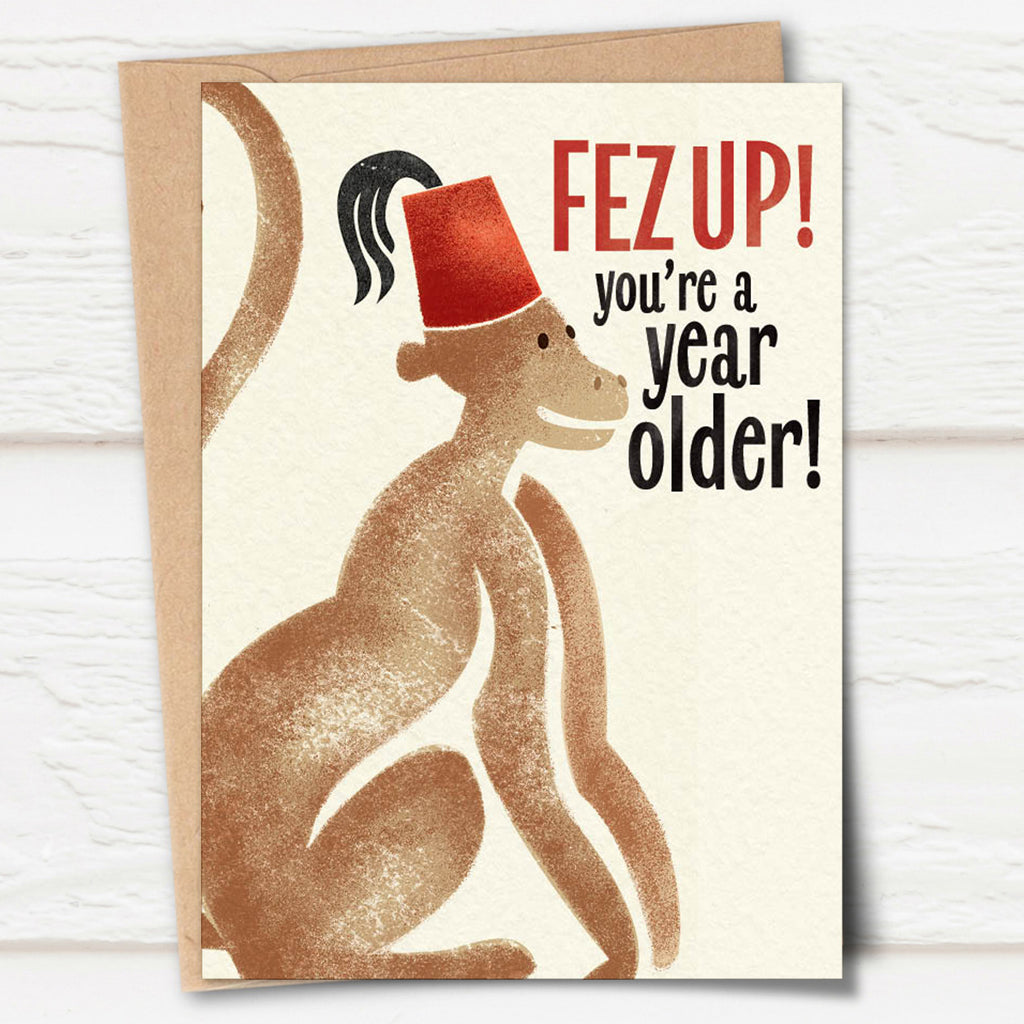Big Top: Fez Up Monkey Birthday Card