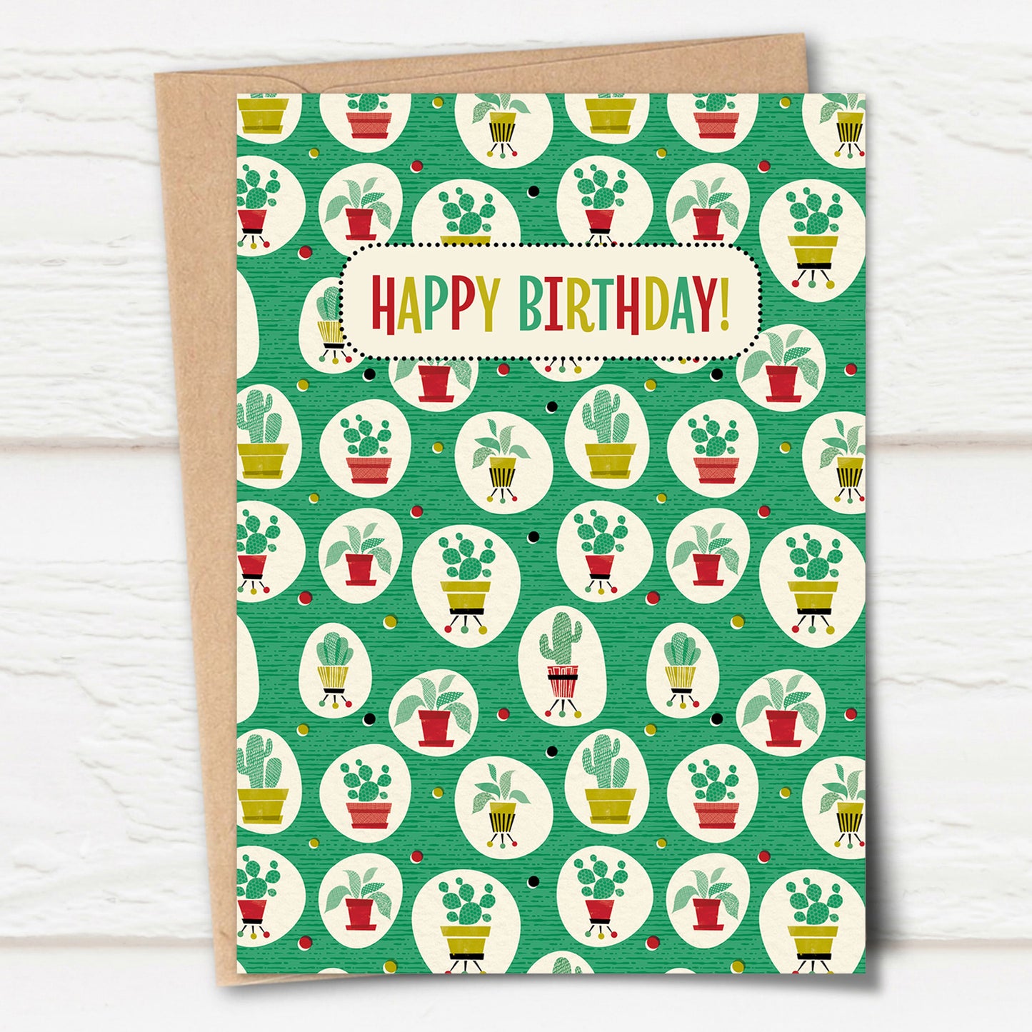 Cactus Pattern Birthday Card, Green