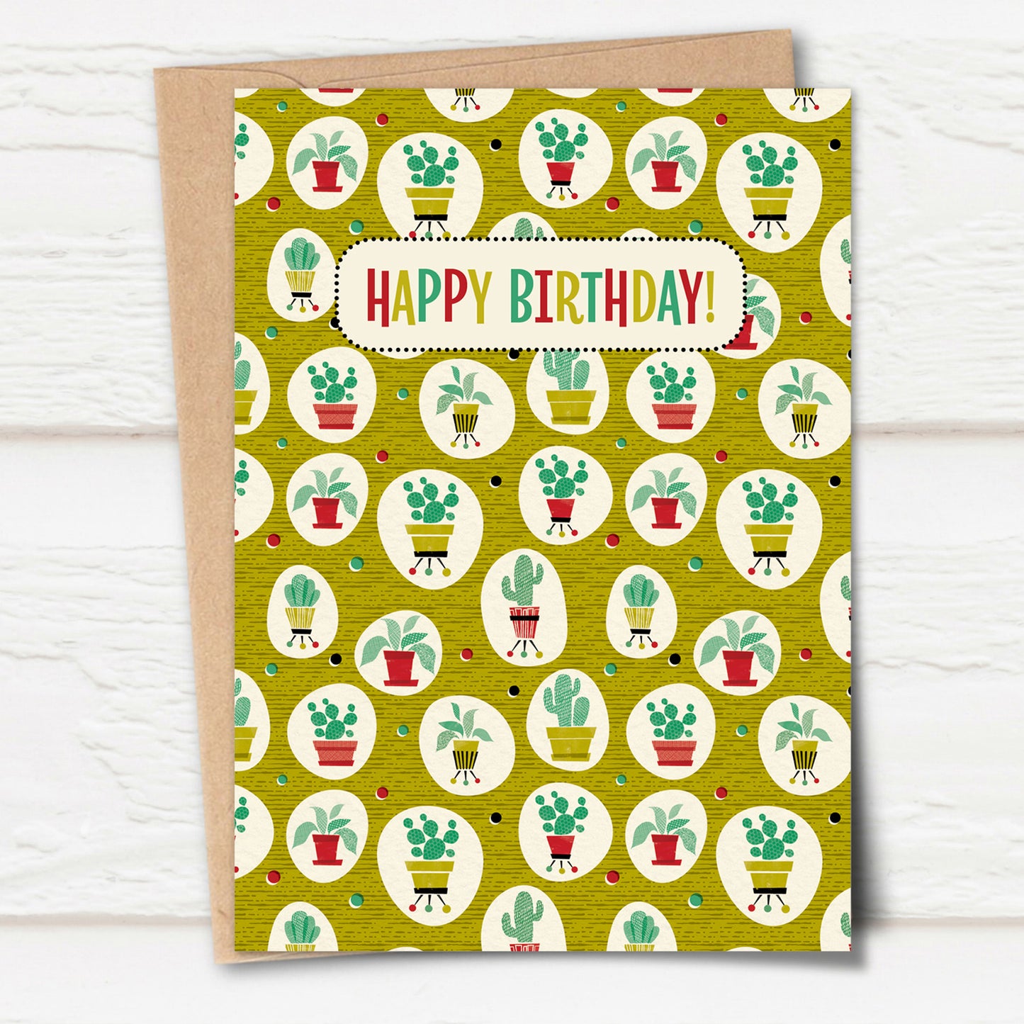 Cactus Pattern Birthday Card, Mustard