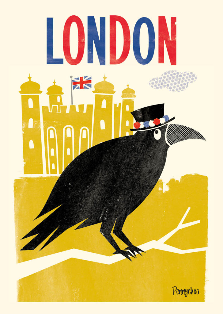 Retro London A3 print: Raven