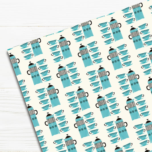 Coffee Pots Gift Wrap, Blue