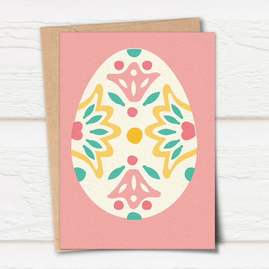 Folksy Easter Egg Card, Pink