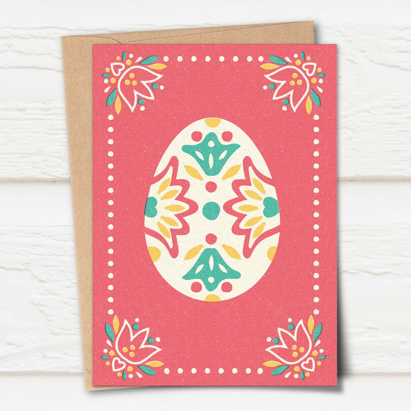 Folksy Easter Egg Card, Coral