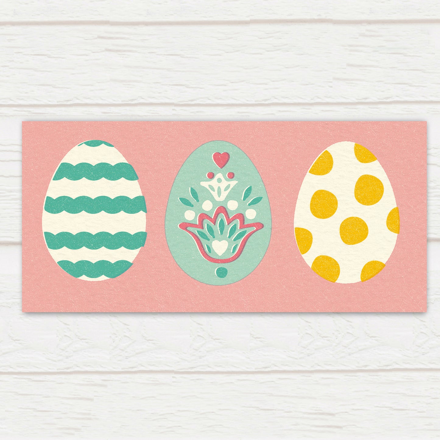 Folksy Long Easter Card, Pink