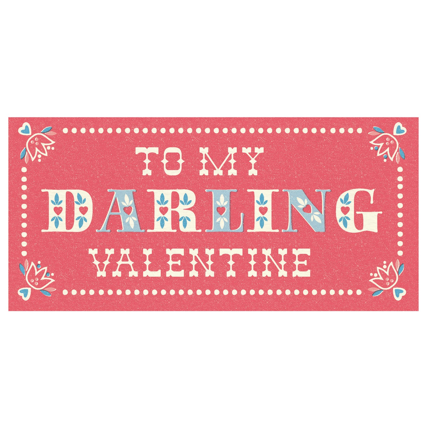 Folksy Darling Valentine Card, Coral