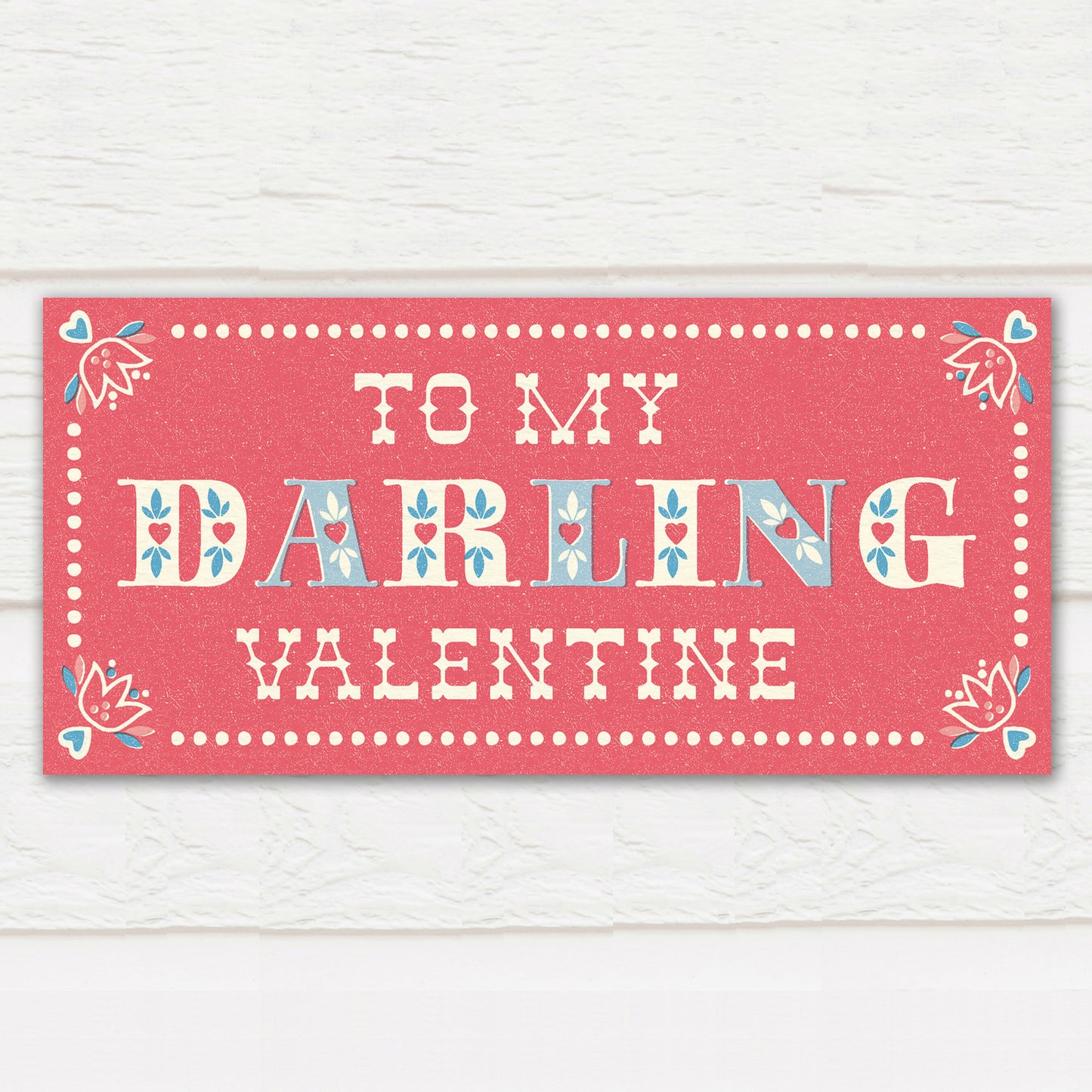 Folksy Darling Valentine Card, Coral