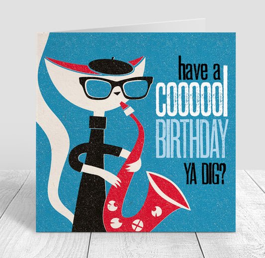 Jazz Cat 'Cooool' Birthday Card
