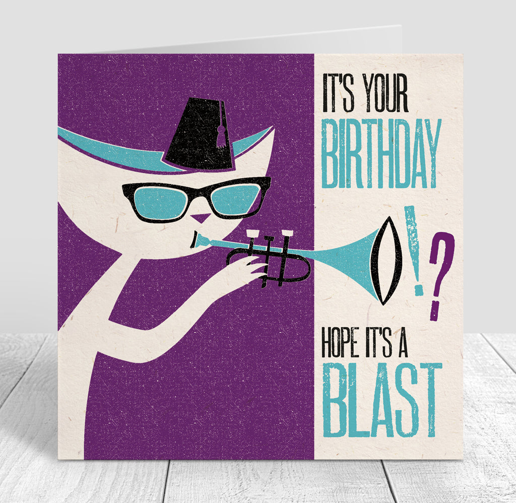 Jazz Cat 'Blast' Birthday Card