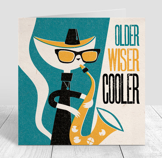 Jazz Cat 'Older, Wiser, Cooler' Birthday Card