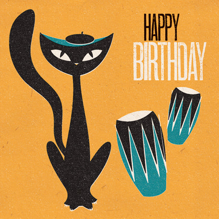 Jazz Cat Bongoes Birthday Card