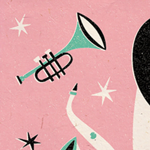 Jazz Cat 'Pink Band' Any Occassion Card