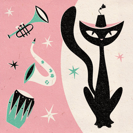 Jazz Cat 'Pink Band' Any Occassion Card