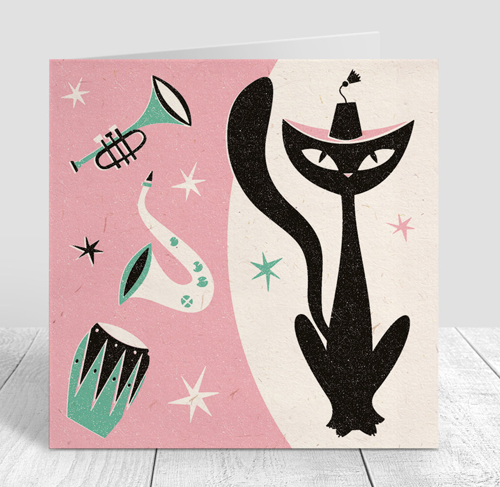 Jazz Cat 'Pink Band' Any Occassion Card