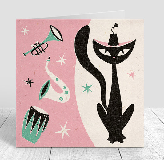 Jazz Cat 'Pink Band' Any Occassion Card