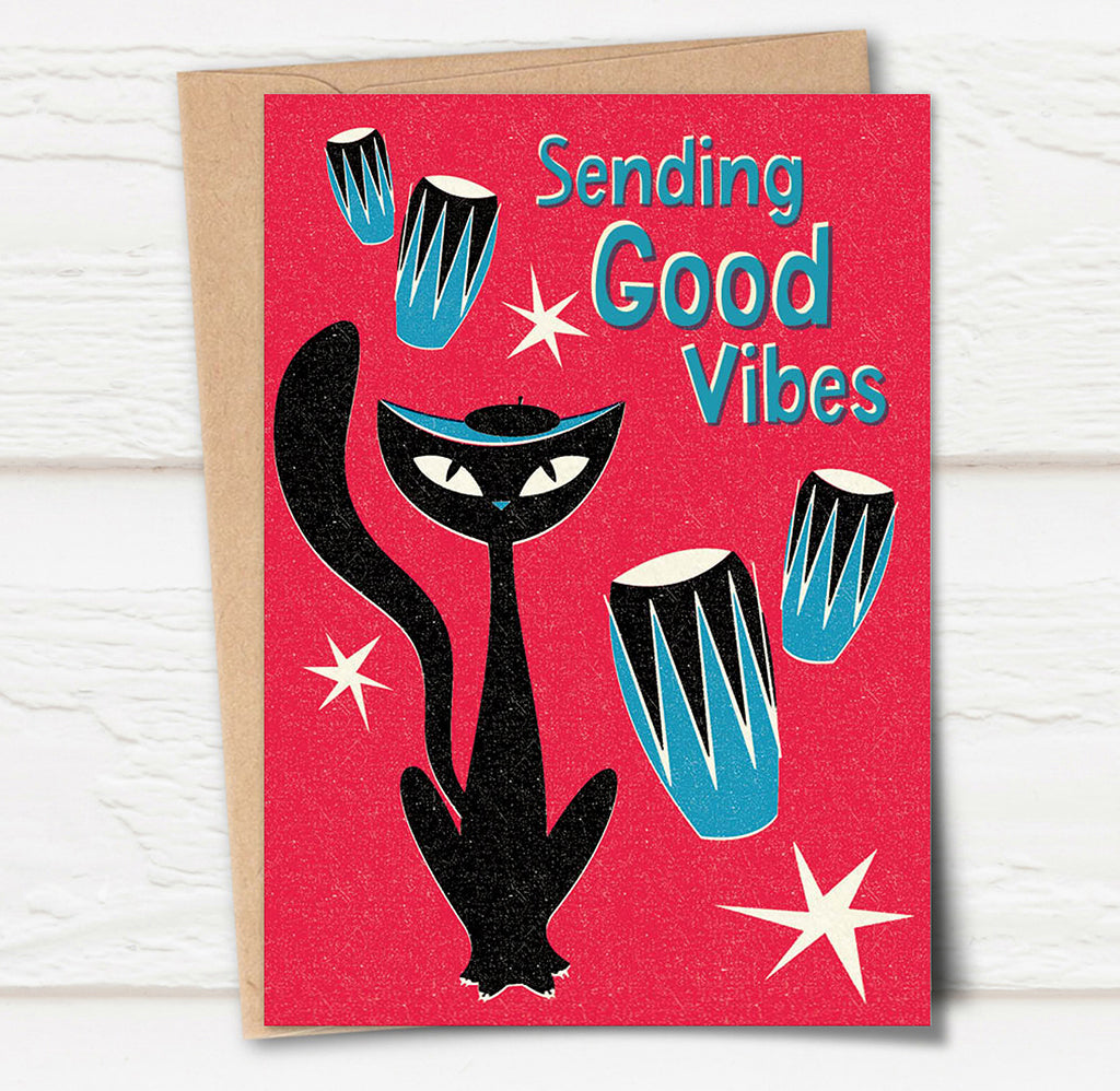 Jazz Cat Good Vibes Card