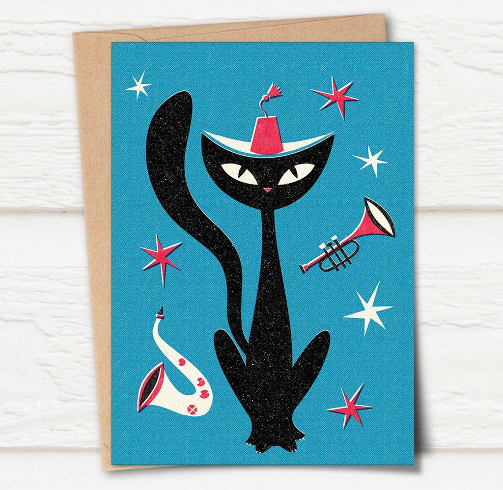Jazz Cat in a Fez Card