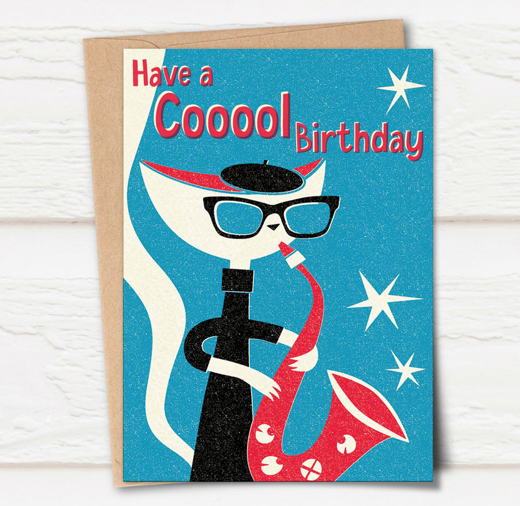 Jazz Cat Cool Birthday Card