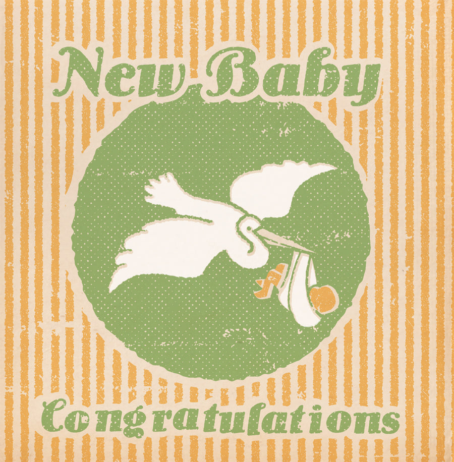 Matchbook 'Stork & New Baby' Card, Yellow