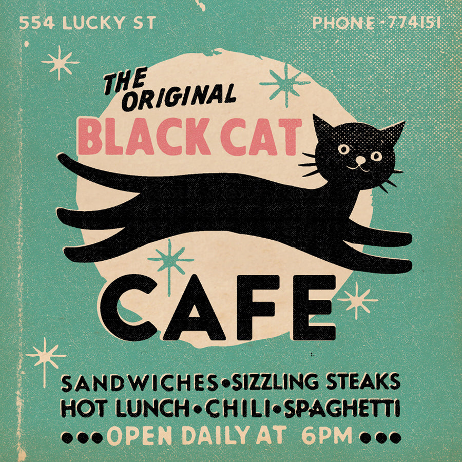 Matchbook 'Black Cat Cafe' Any Occasion Card, Jade