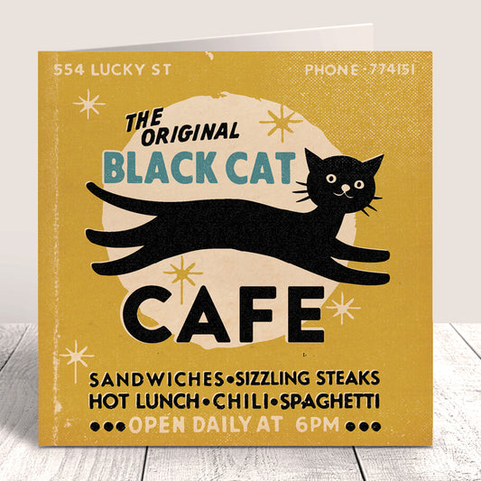 Matchbook 'Black Cat Cafe' Any Occasion Card, Mustard