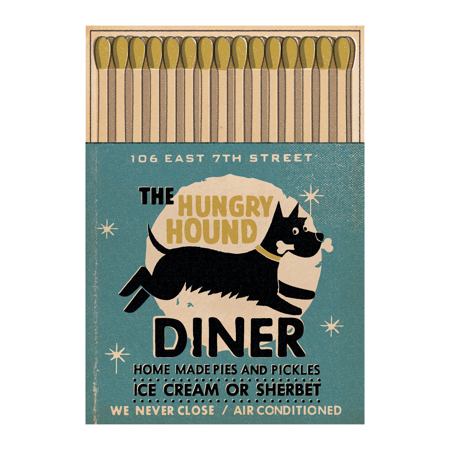 Matchbox Card: The Hungry Hound Diner – Blue