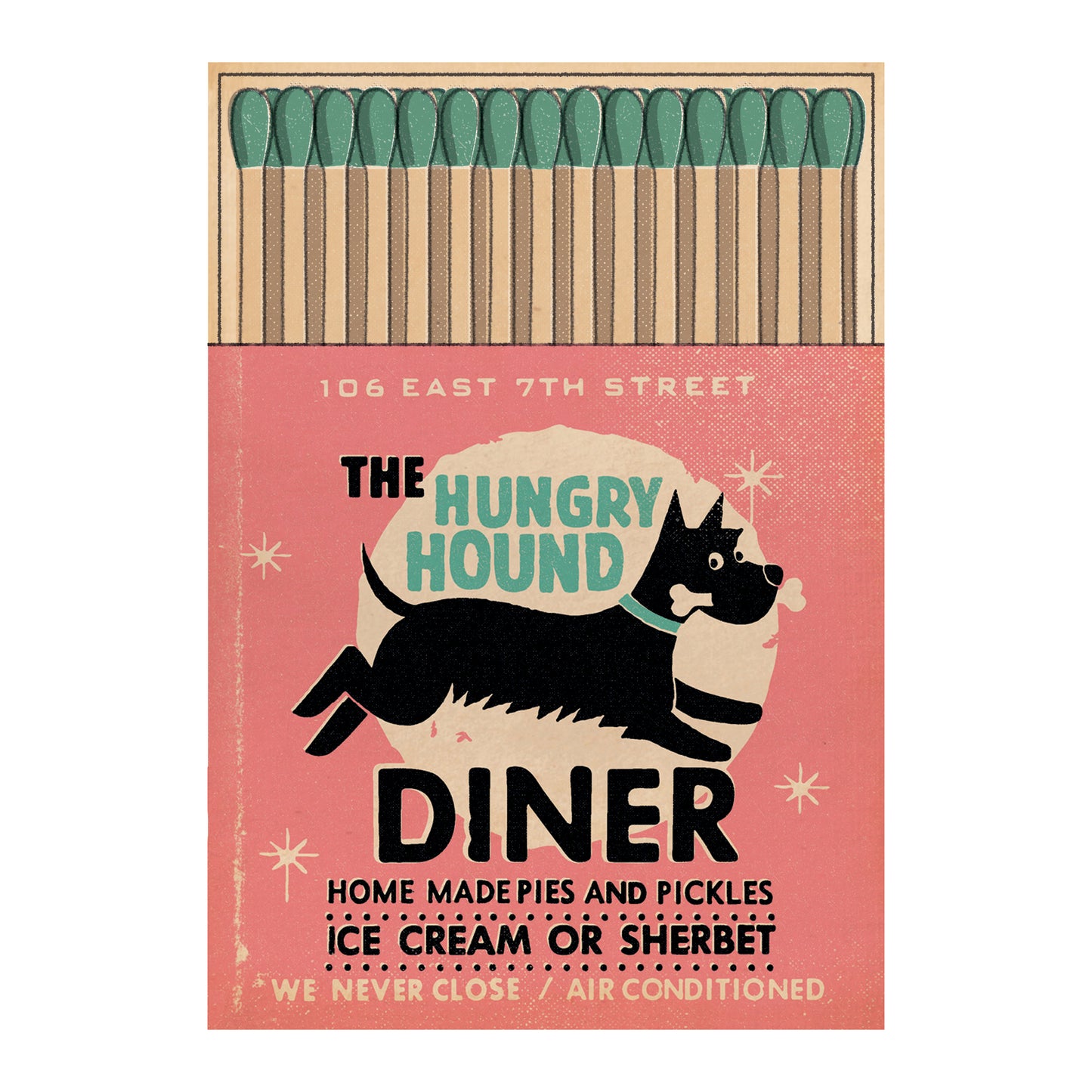 Matchbox Card: The Hungry Hound Diner – Pink