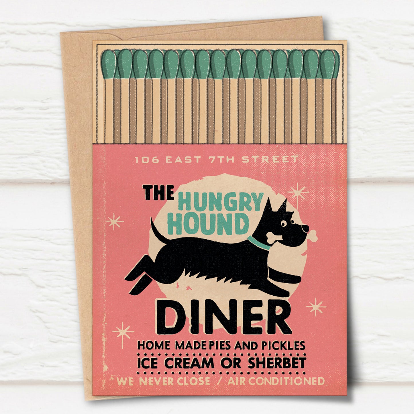 Matchbox Card: The Hungry Hound Diner – Pink