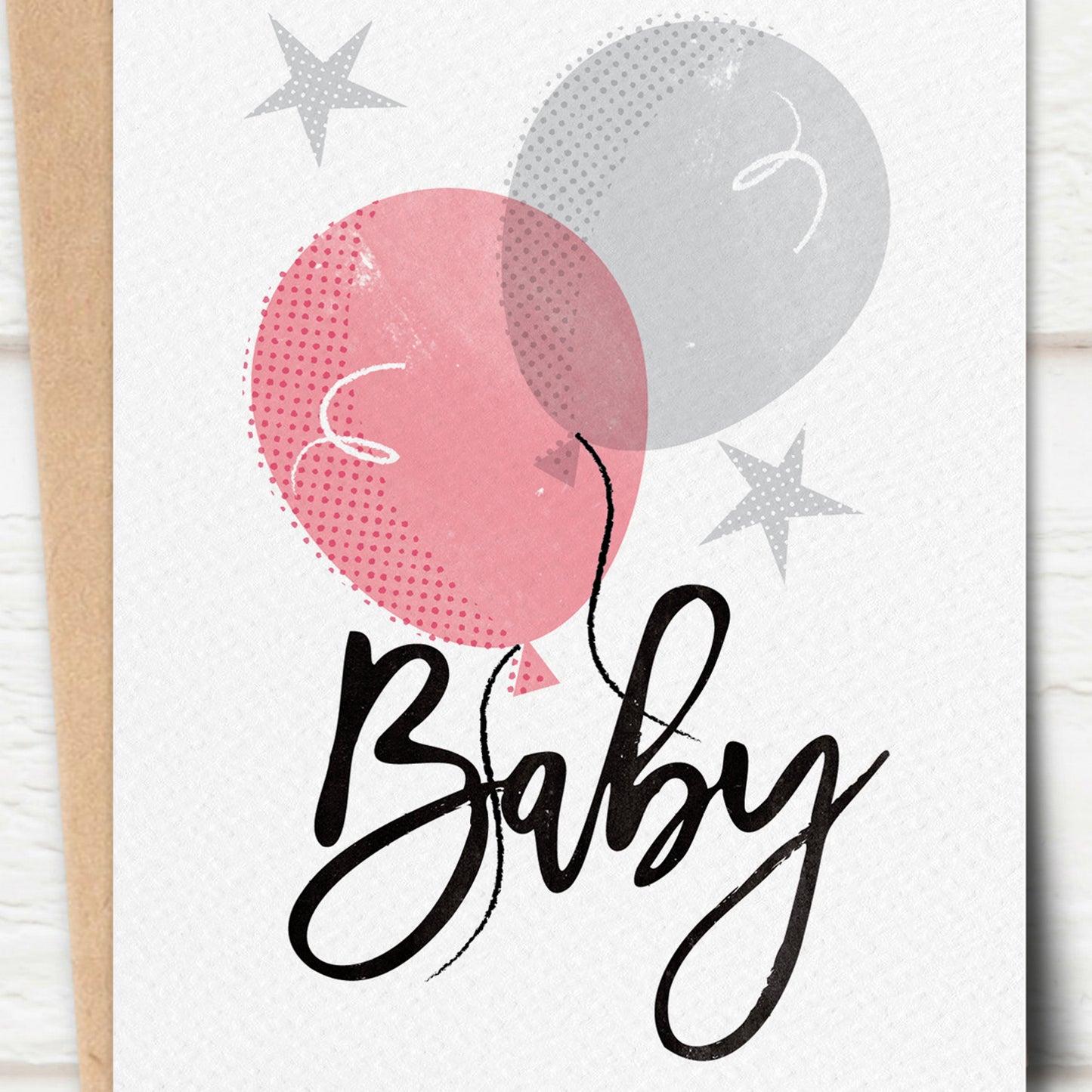 Sketchy Baby Balloons Card, Pink