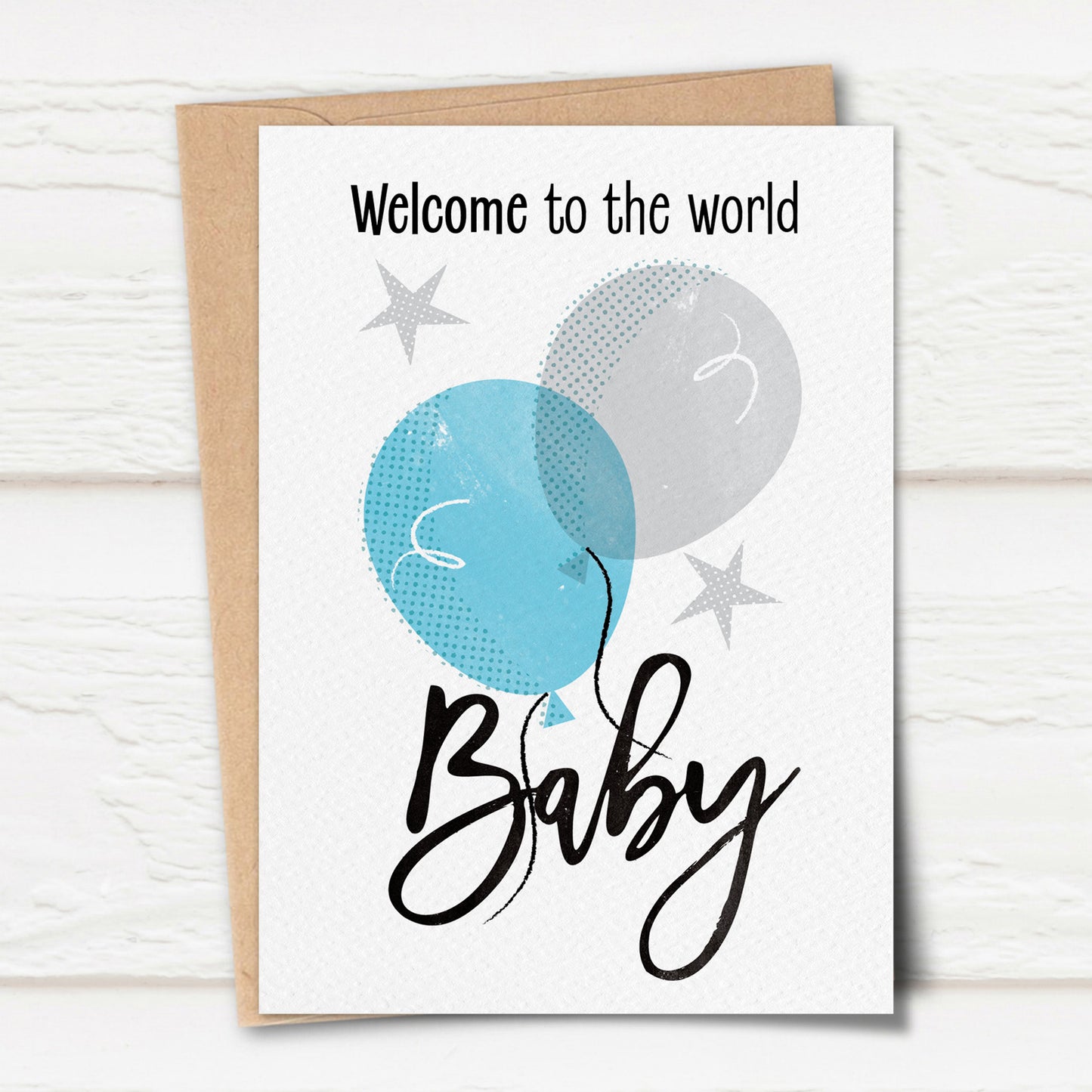 Sketchy Baby Balloons Card, Blue