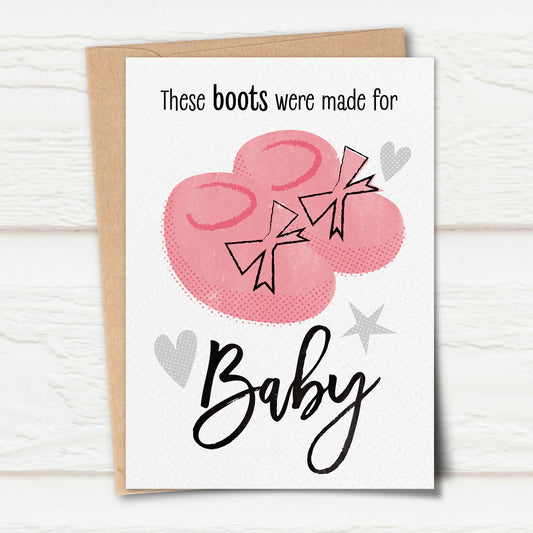 Sketchy Baby Booties Card, Pink