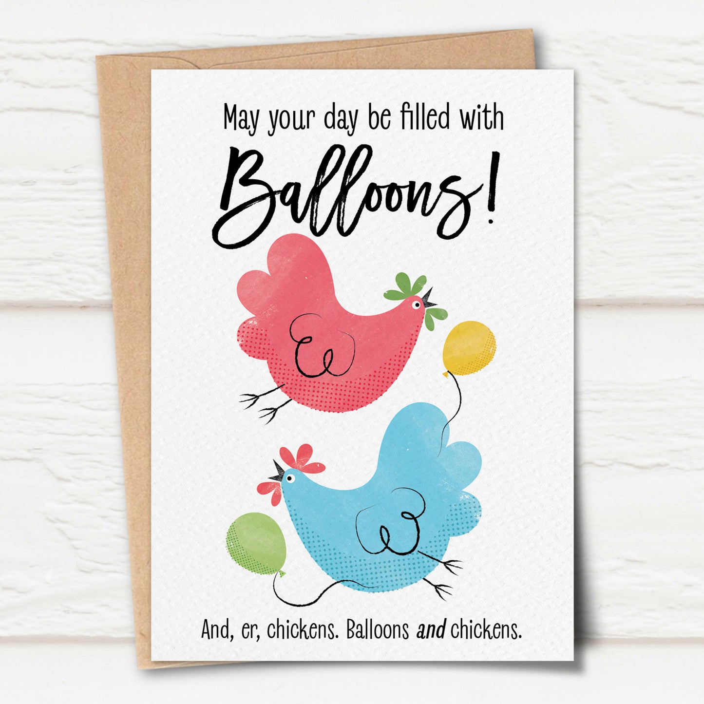 Sketchy Balloons and Chickens Birthday Card