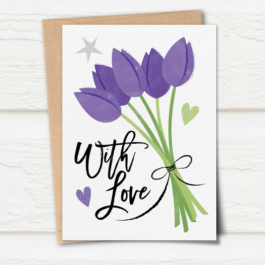 Sketchy 'With Love' Purple Tulips Card