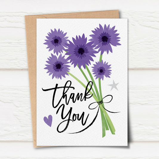 Sketchy Cornflowers Thank You Card