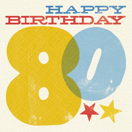 Woodblock 80th Birthday Card